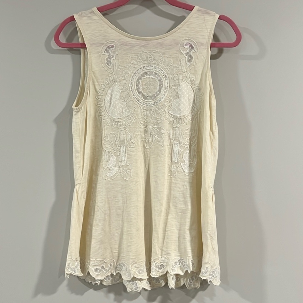 Soft Surroundings- XS, beige/cream Swiss dot cotton tank